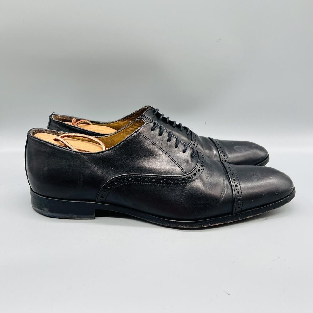 Antonio Maurizi Shoes Mens 10 Black Leather Cap Toe Oxford Dress Brogue Slip On